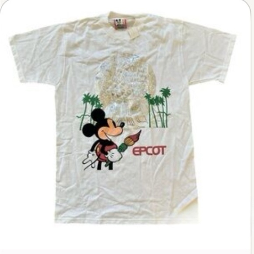 Vintage 90s Disney Designs Deadstock Mickey Mouse Metallic Epcot Tee Shirt S/M